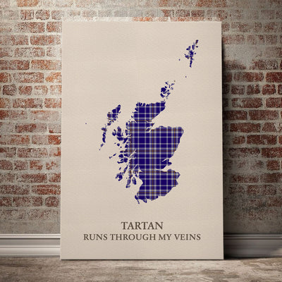 Clan Ochterlony Tartan Scotland Map Canvas “Tartan Runs Through My Veins” Wall Art YR47