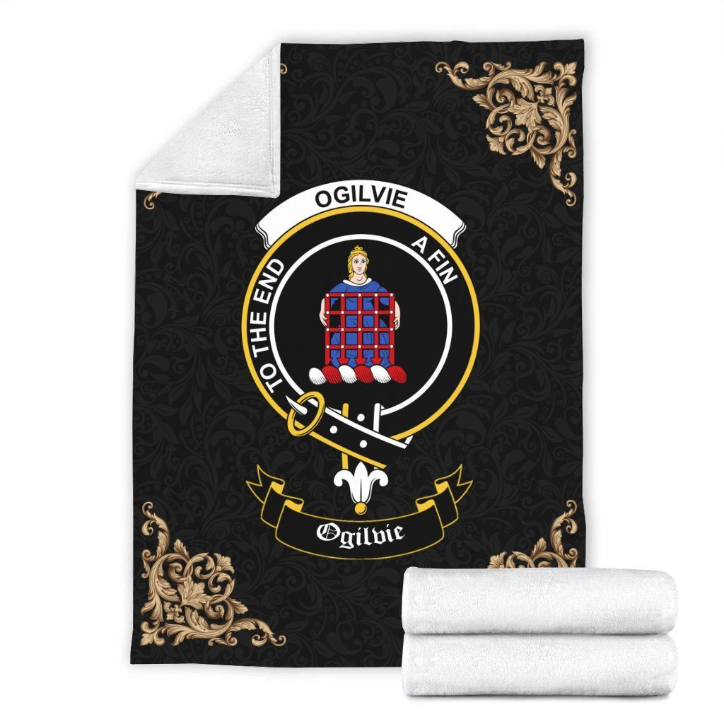 Clan Ogilvie Crest Tartan Premium Blanket Black CX70 Clan Ogilvie Tartan Today   