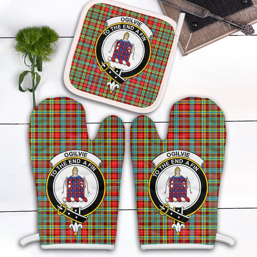 Clan Ogilvie Tartan Crest Oven Mitt And Pot Holder (2 Oven Mitts + 1 Pot Holder) CG97 Clan Ogilvie Tartan Today   