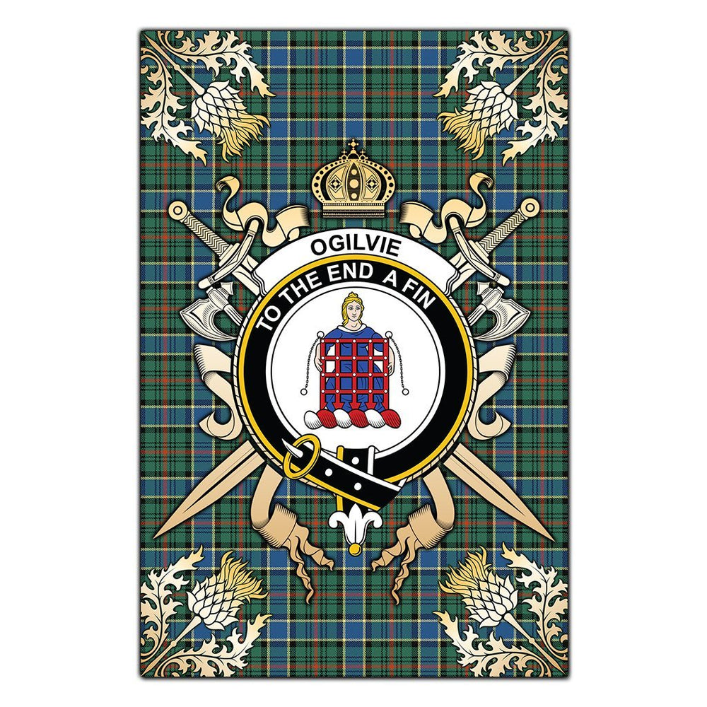Clan Ogilvie Hunting Ancient Tartan Crest Black Garden Flag  - Gold Thistle  IE73 Clan Ogilvie Tartan Today   