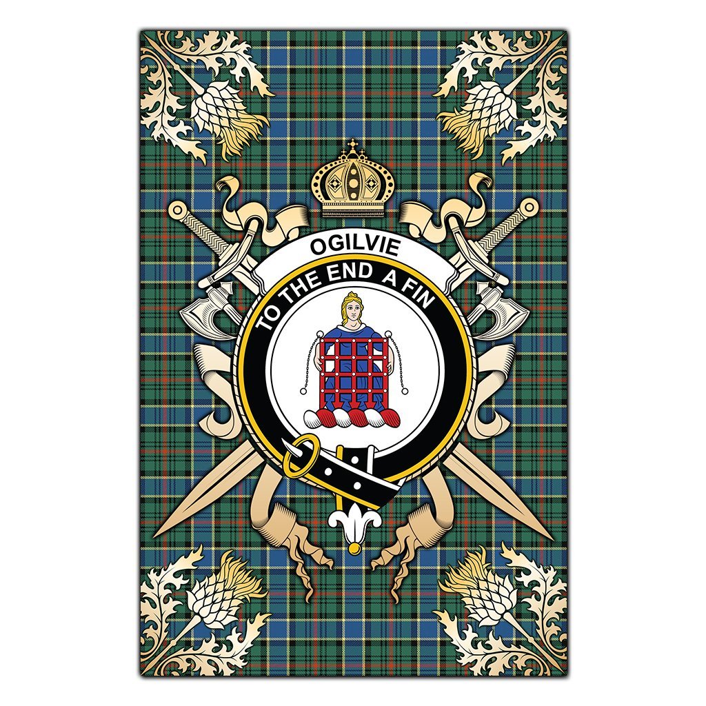 Clan Ogilvie Hunting Ancient Tartan Crest Black Garden Flag  - Gold Thistle  IE73 Clan Ogilvie Tartan Today   