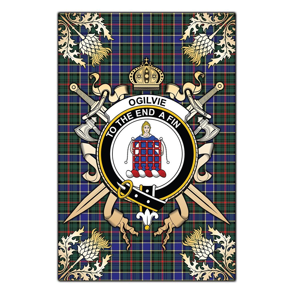Clan Ogilvie Hunting Modern Tartan Crest Black Garden Flag  - Gold Thistle  DZ60 Clan Ogilvie Tartan Today   