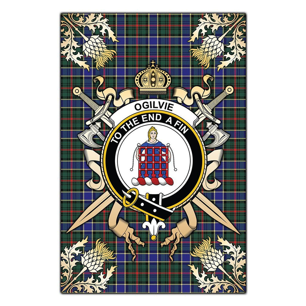 Clan Ogilvie Hunting Modern Tartan Crest Black Garden Flag  - Gold Thistle  DZ60 Clan Ogilvie Tartan Today   