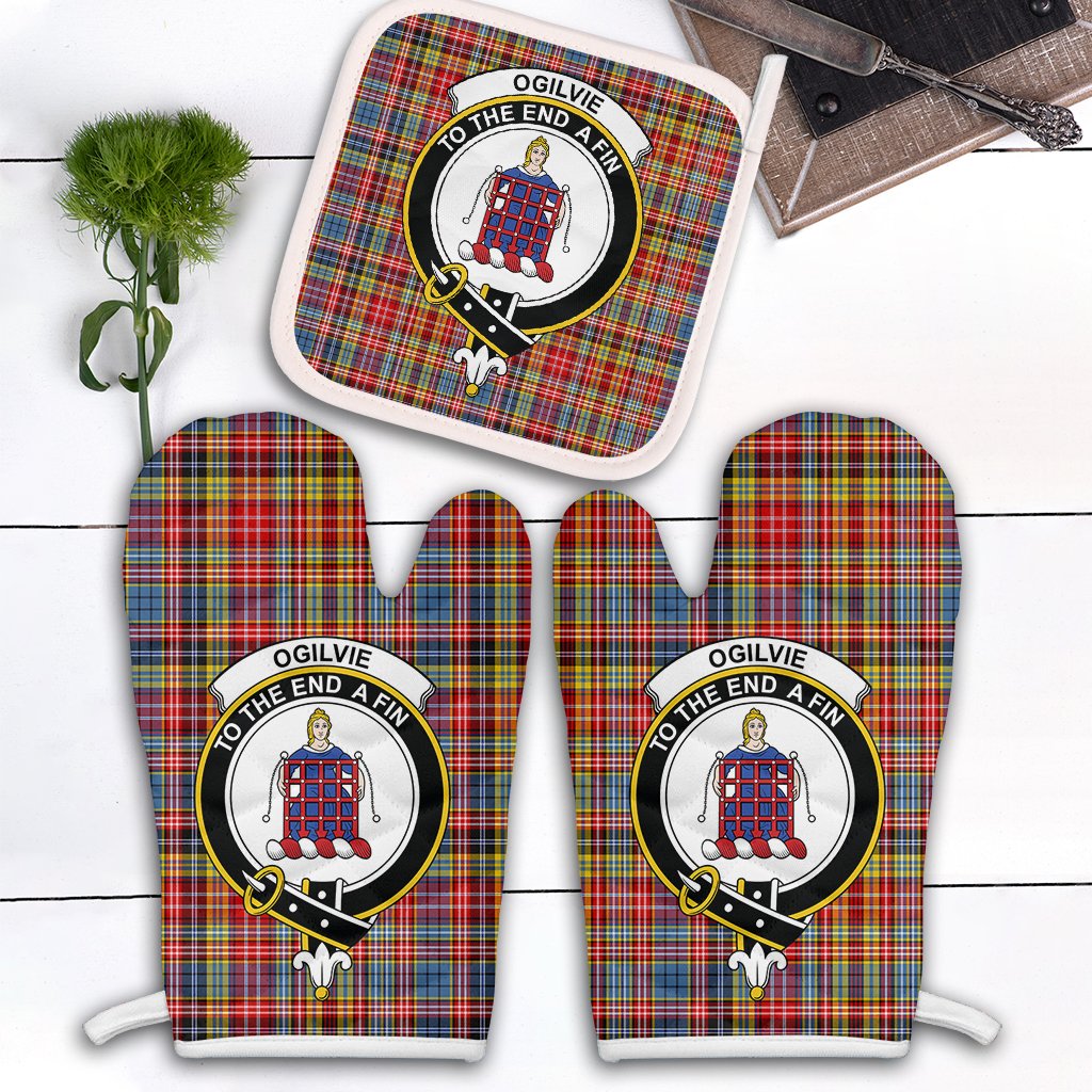 Clan Ogilvie Of Airlie Ancient Tartan Crest Oven Mitt And Pot Holder (2 Oven Mitts + 1 Pot Holder) AQ91 Clan Ogilvie Tartan Today   