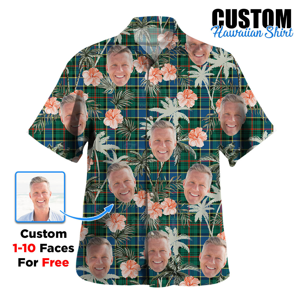 Clan Ogilvie Hunting Ancient Tartan Custom Face Hawaiian Shirt – Unisex Gift for Family Members, Summer Party BU27 Ogilvie Hunting Ancient Tartan Tartan Hawaii Shirt