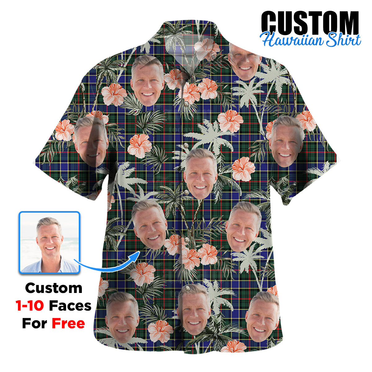 Clan Ogilvie Hunting Modern Tartan Custom Face Hawaiian Shirt – Unisex Gift for Family Members, Summer Party YF90 Ogilvie Hunting Modern Tartan Tartan Hawaii Shirt