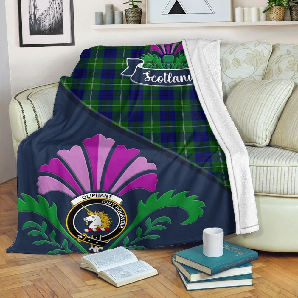 Clan Oliphant Tartan Crest Premium Blanket Thistle Style FS70 Clan Oliphant Tartan Today   