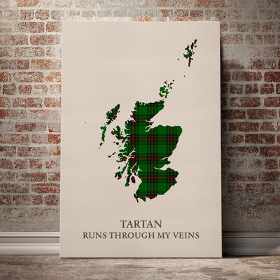 Clan Orrock (Fife) Tartan Scotland Map Canvas “Tartan Runs Through My Veins” Wall Art HY86
