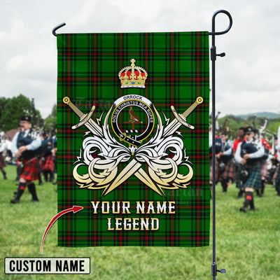 Custom Name Clan Orrock (Fife) Tartan Garden Flag with Clan Crest and the Golden Sword of Courageous Legacy OG83