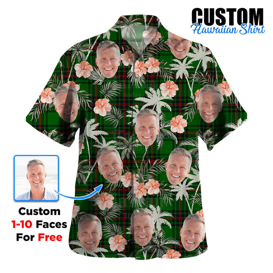 Clan Orrock (Fife) Tartan Custom Face Hawaiian Shirt – Unisex Gift for Family Members, Summer Party IP51 Orrock (Fife) Tartan Tartan Hawaii Shirt