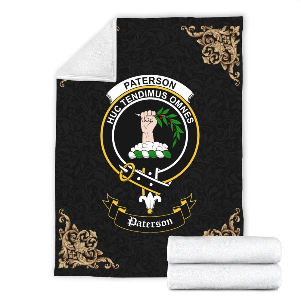 Clan Paterson Crest Tartan Premium Blanket Black GW61 Clan Paterson Tartan Today   