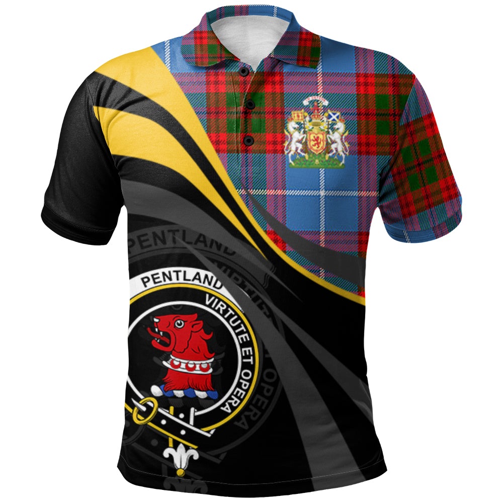 Clan Pentland Tartan Polo Shirt - Royal Coat Of Arms Style JA65 Pentland Tartan Tartan Polo   