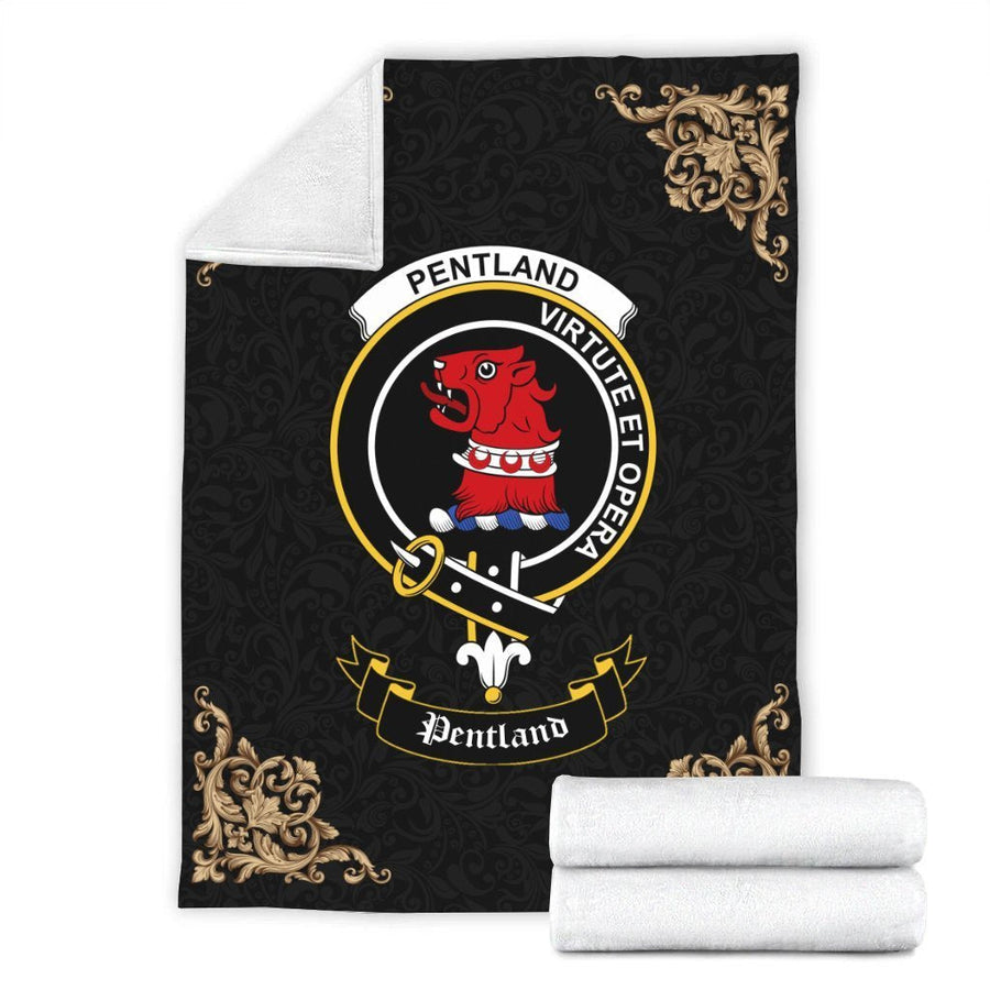 Clan Pentland Crest Tartan Premium Blanket Black