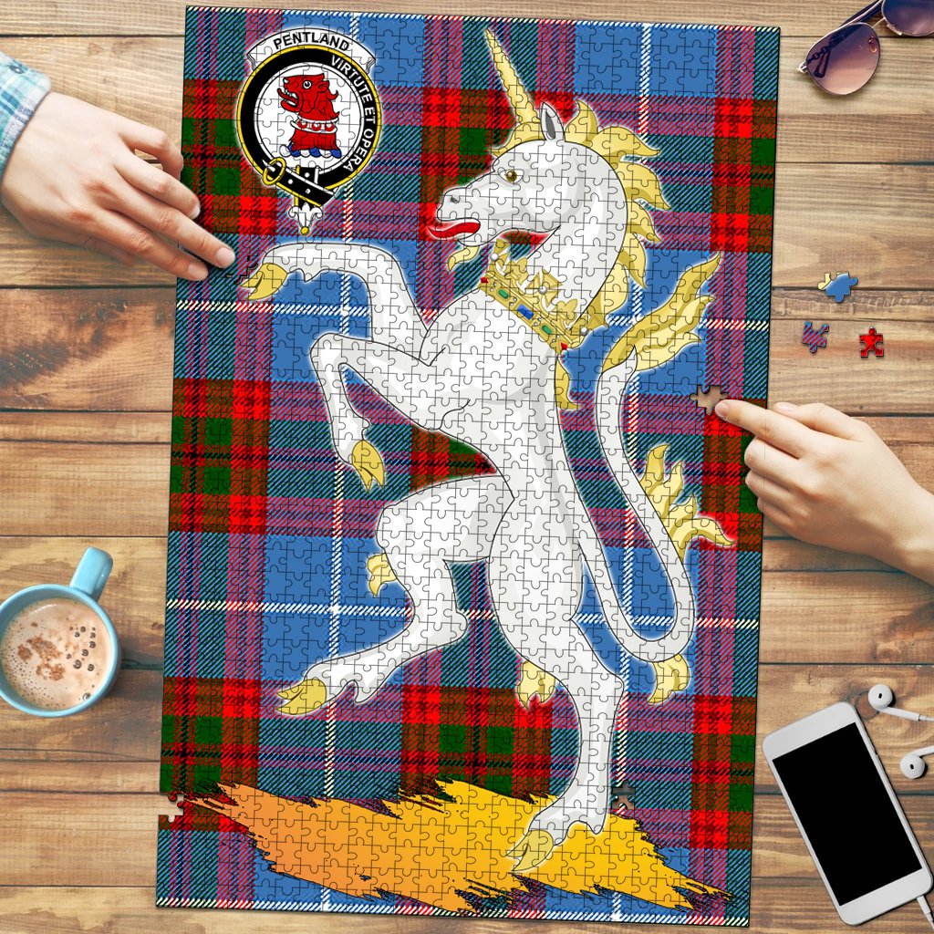 Clan Pentland Tartan Crest Unicorn Scotland Jigsaw Puzzles Gift For Family LD34 Clan Pentland Tartan Today   