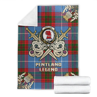 Clan Pentland Tartan Gold Courage Symbol Blanket