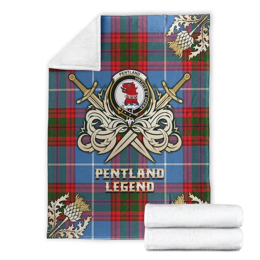 Clan Pentland Tartan Gold Courage Symbol Blanket