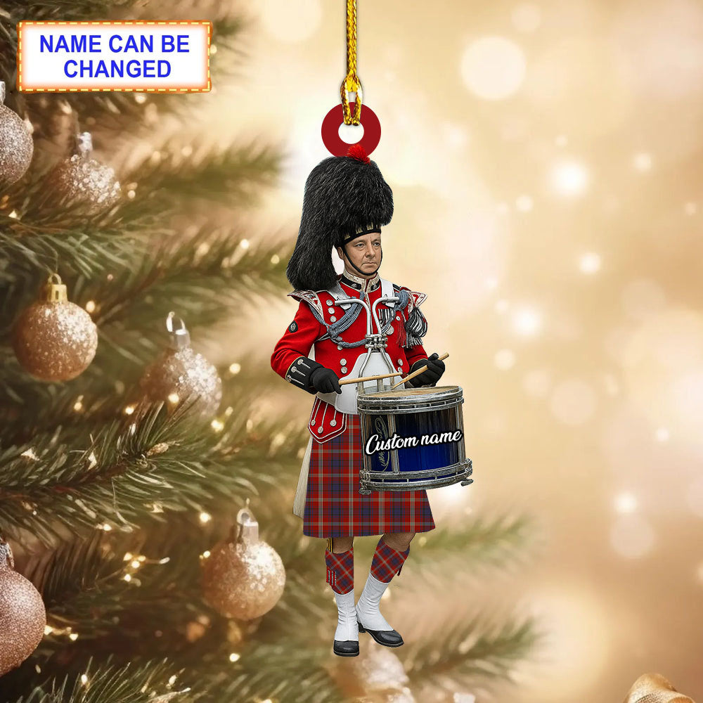 Personalized Clan Ainslie Tartan Drummer Ornament with Custom Name – Scottish Christmas Tree Decoration