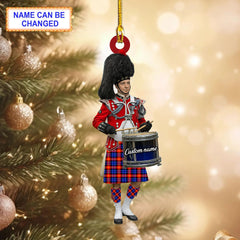 Personalized Clan Anstruther Tartan Drummer Ornament with Custom Name – Scottish Christmas Tree Decoration