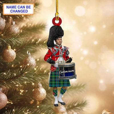 Personalized Clan Baillie Ancient Tartan Drummer Ornament with Custom Name – Scottish Christmas Tree Decoration FI25