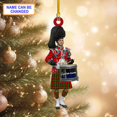 Personalized Clan Blackstock Tartan Drummer Ornament with Custom Name – Scottish Christmas Tree Decoration