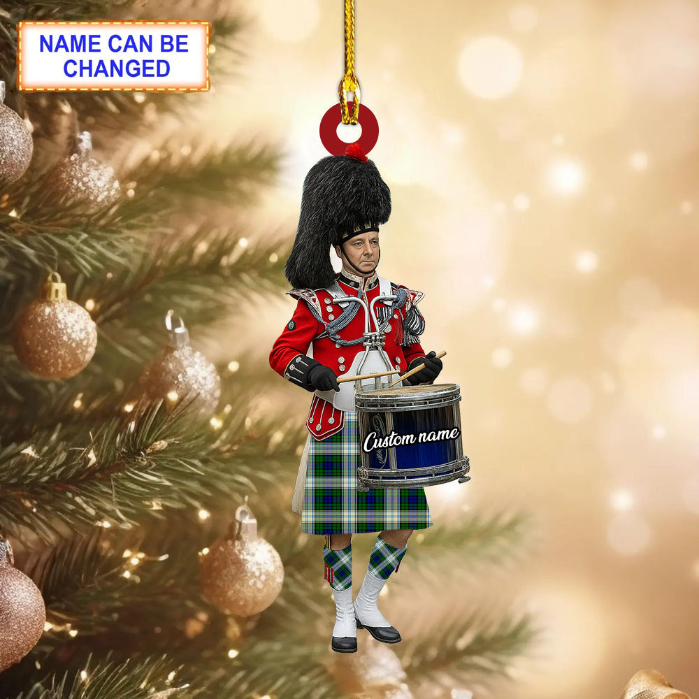 Personalized Clan Blackwatch Dress Modern Tartan Drummer Ornament with Custom Name – Scottish Christmas Tree Decoration