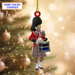 Personalized Clan Borthwick Dress Ancient Tartan Drummer Ornament with Custom Name – Scottish Christmas Tree Decoration