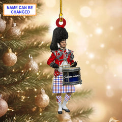 Personalized Clan Boswell Modern Tartan Drummer Ornament with Custom Name – Scottish Christmas Tree Decoration