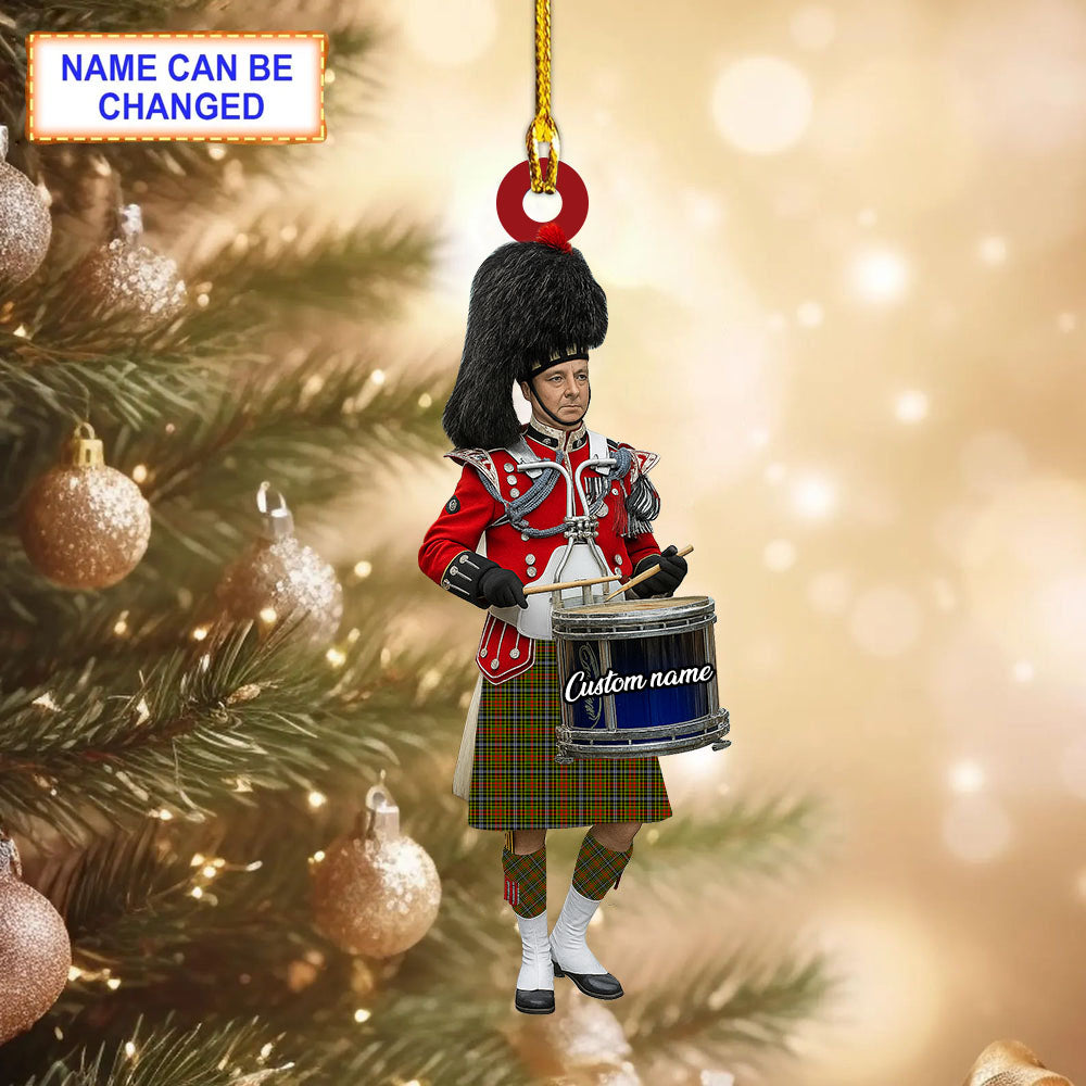 Personalized Clan Brisbane Tartan Drummer Ornament with Custom Name – Scottish Christmas Tree Decoration