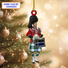 Personalized Clan Campbell Dress Tartan Drummer Ornament with Custom Name – Scottish Christmas Tree Decoration