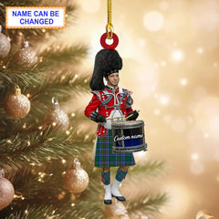 Personalized Clan Cockburn Ancient Tartan Drummer Ornament with Custom Name – Scottish Christmas Tree Decoration
