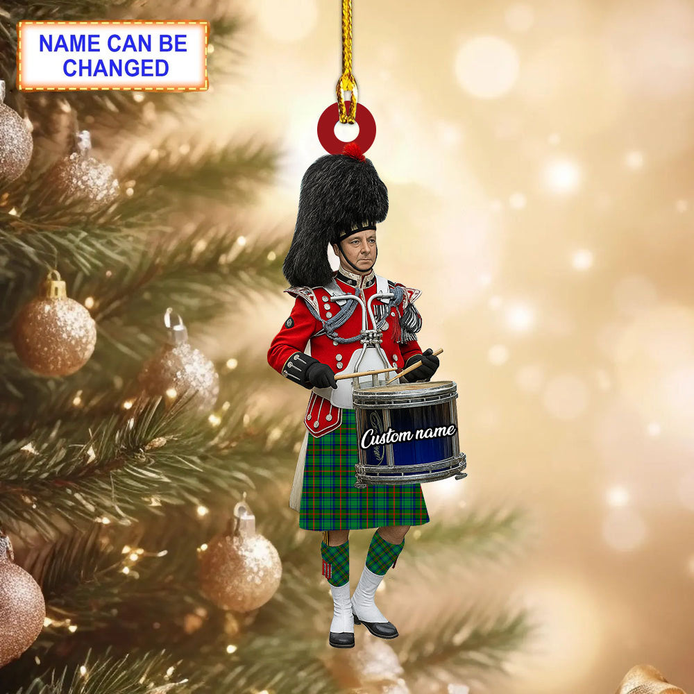 Personalized Clan Cranstoun Tartan Drummer Ornament with Custom Name – Scottish Christmas Tree Decoration