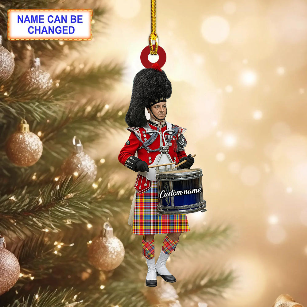 Personalized Clan Drummond of Strathallan Tartan Drummer Ornament with Custom Name – Scottish Christmas Tree Decoration
