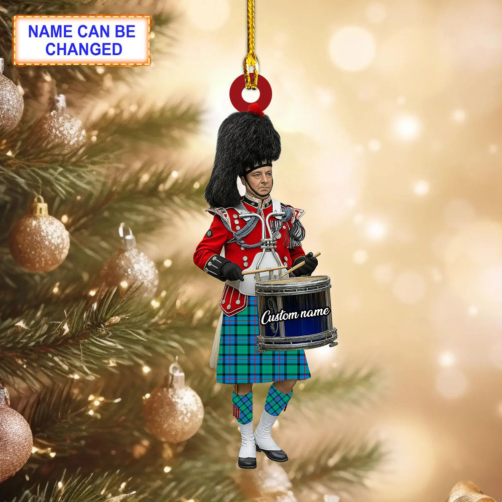 Personalized Clan Flower Of Scotland Tartan Drummer Ornament with Custom Name – Scottish Christmas Tree Decoration