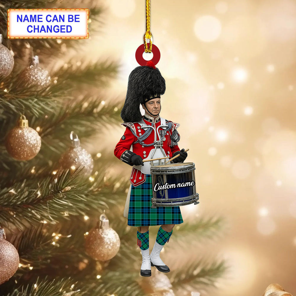Personalized Clan Graham of Menteith Ancient Tartan Drummer Ornament with Custom Name – Scottish Christmas Tree Decoration