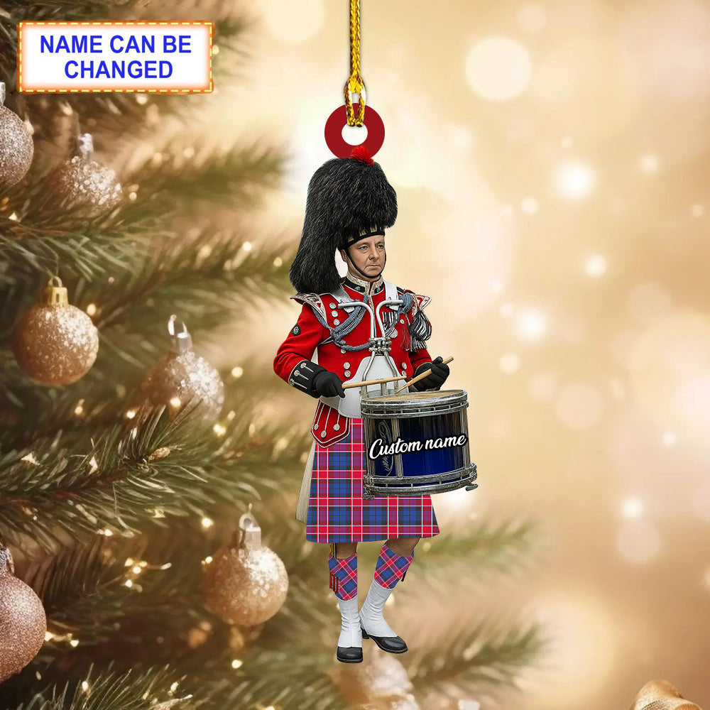 Personalized Clan Graham of Menteith Red Tartan Drummer Ornament with Custom Name – Scottish Christmas Tree Decoration