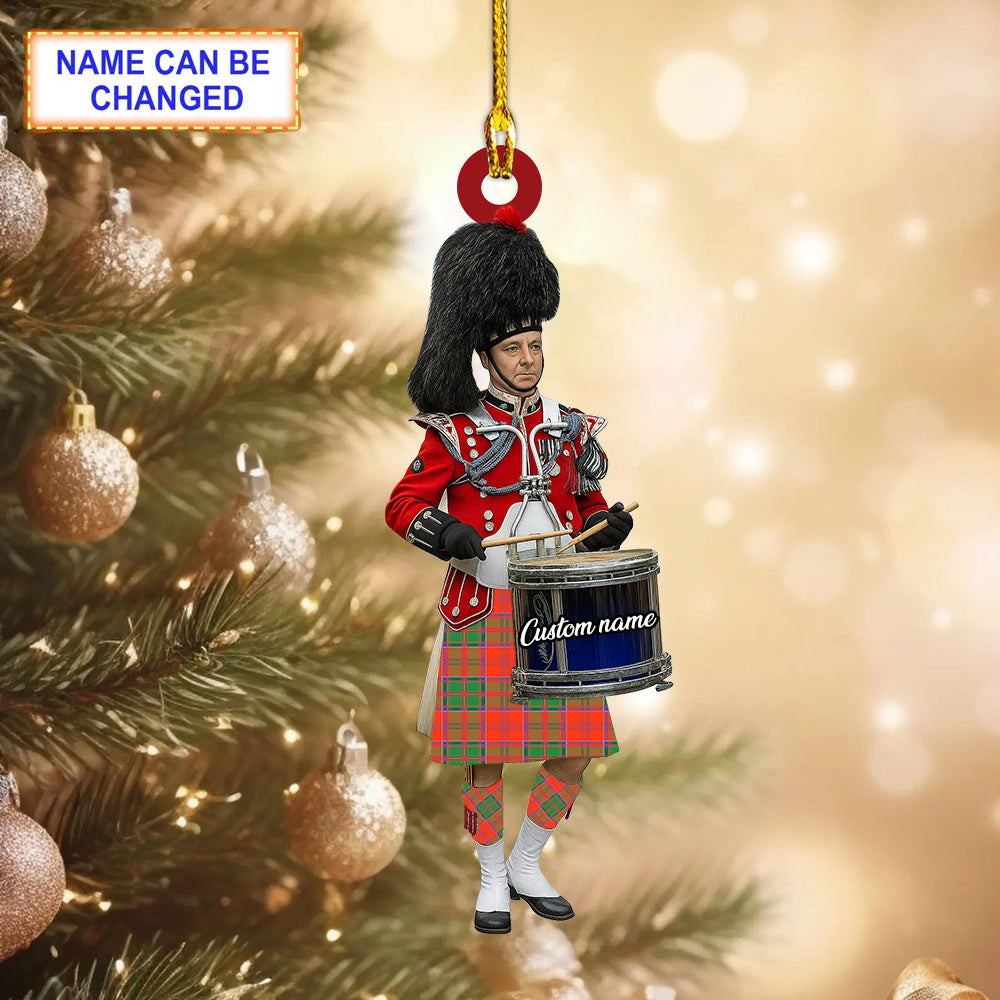Personalized Clan Grant Ancient Tartan Drummer Ornament with Custom Name – Scottish Christmas Tree Decoration