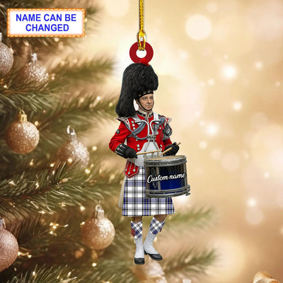 Personalized Clan Hannay Tartan Drummer Ornament with Custom Name – Scottish Christmas Tree Decoration ER93