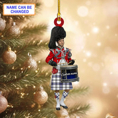 Personalized Clan Hannay Tartan Drummer Ornament with Custom Name – Scottish Christmas Tree Decoration