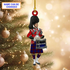 Personalized Clan Home Modern Tartan Drummer Ornament with Custom Name – Scottish Christmas Tree Decoration