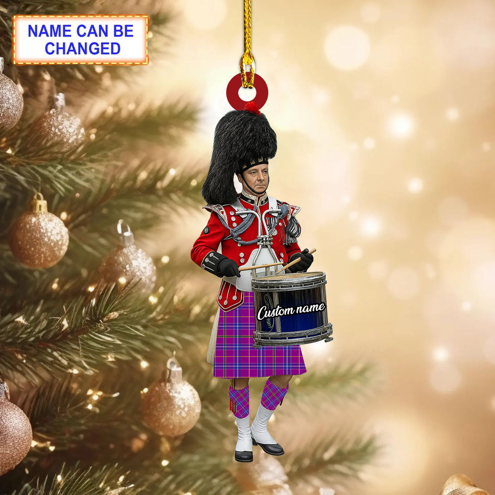 Personalized Clan Jackson Tartan Drummer Ornament with Custom Name – Scottish Christmas Tree Decoration