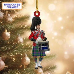 Personalized Clan Logan Ancient Tartan Drummer Ornament with Custom Name – Scottish Christmas Tree Decoration