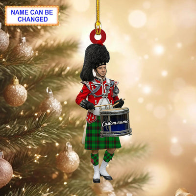 Personalized Clan Lundin Tartan Drummer Ornament with Custom Name – Scottish Christmas Tree Decoration