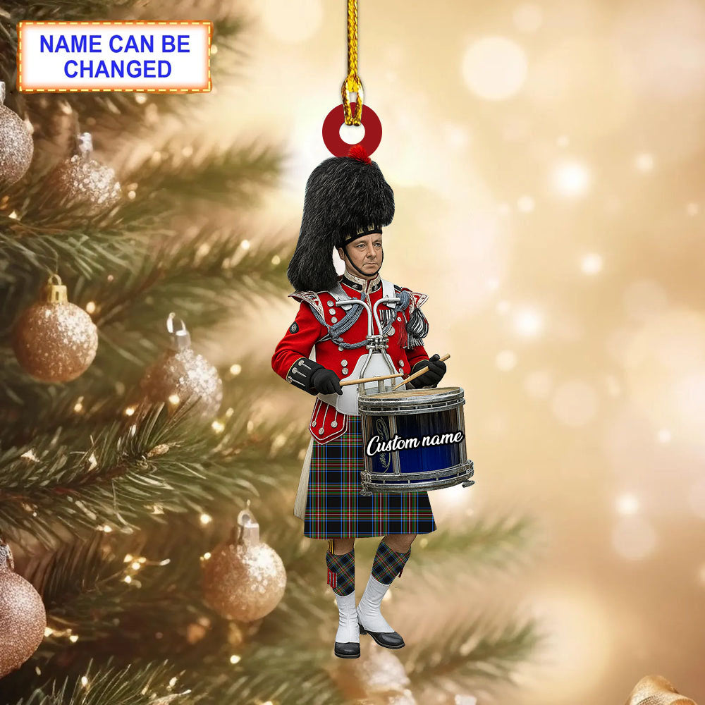 Personalized Clan Lyle Tartan Drummer Ornament with Custom Name – Scottish Christmas Tree Decoration
