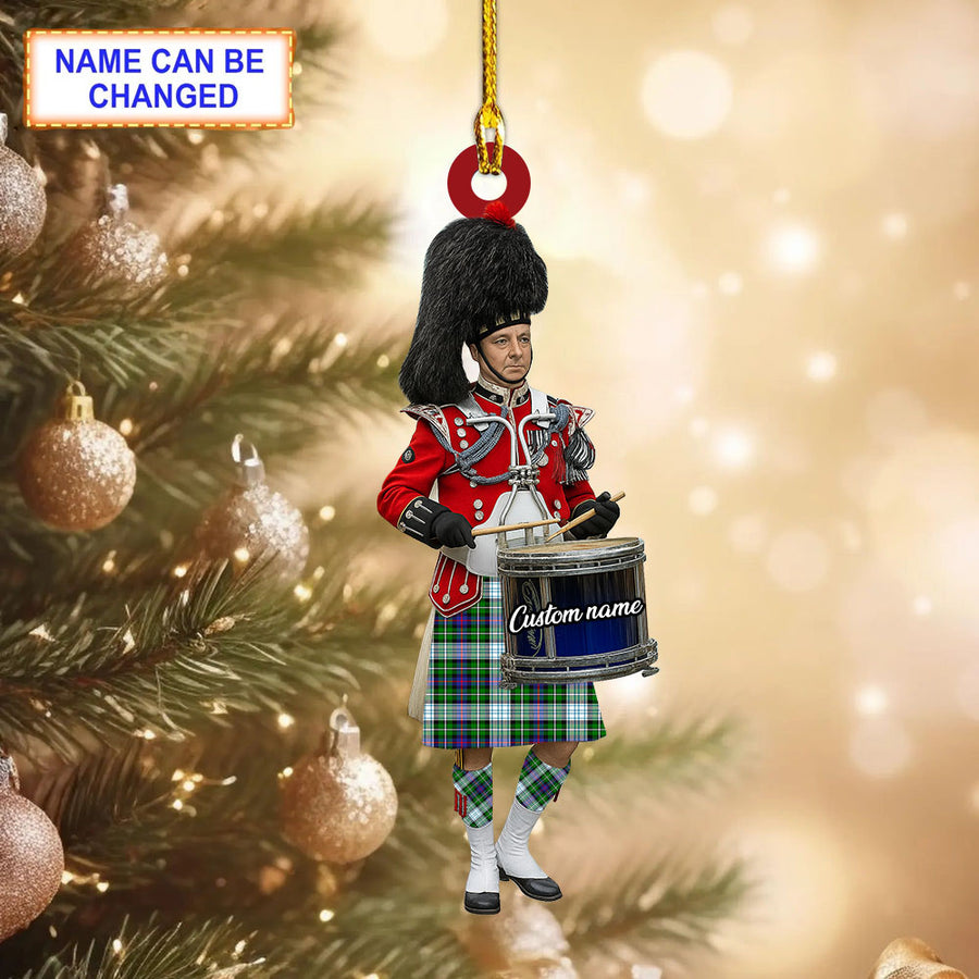 Personalized Clan MacKenzie Dress Modern Tartan Drummer Ornament with Custom Name – Scottish Christmas Tree Decoration
