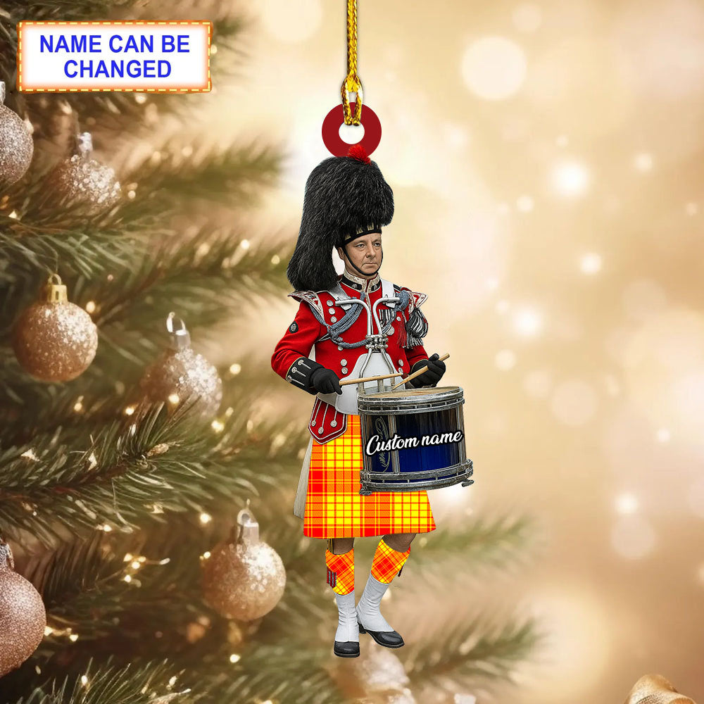 Personalized Clan MacMillan Tartan Drummer Ornament with Custom Name – Scottish Christmas Tree Decoration