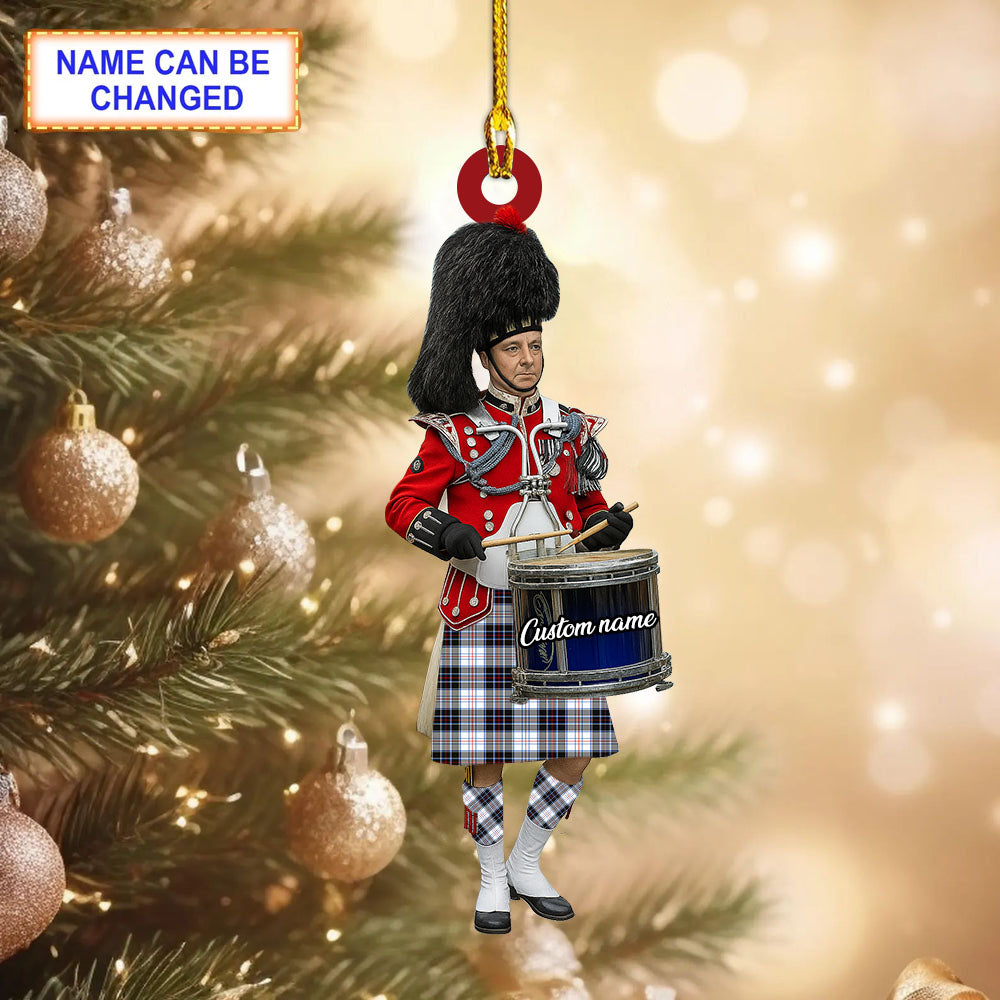 Personalized Clan MacRae Dress Modern Tartan Drummer Ornament with Custom Name – Scottish Christmas Tree Decoration