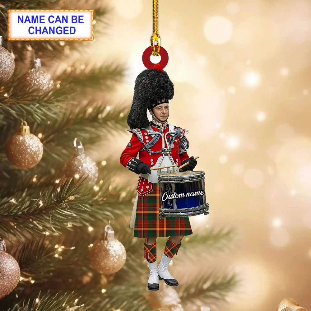 Personalized Clan McNally Tartan Drummer Ornament with Custom Name – Scottish Christmas Tree Decoration