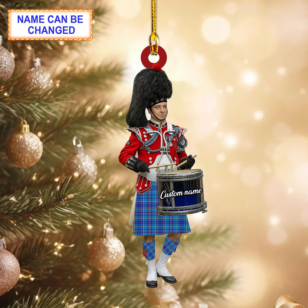 Personalized Clan Mercer Modern Tartan Drummer Ornament with Custom Name – Scottish Christmas Tree Decoration