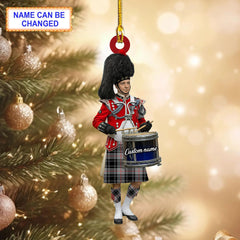 Personalized Clan Moffat Modern Tartan Drummer Ornament with Custom Name – Scottish Christmas Tree Decoration