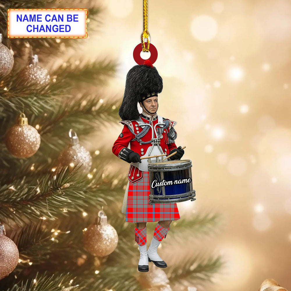 Personalized Clan Moubray Tartan Drummer Ornament with Custom Name – Scottish Christmas Tree Decoration